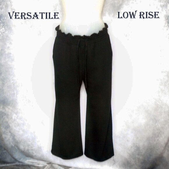 Black Cropped Summer Pants, High Rise Low Rise OSFM, Loose Baggy Knit, POCKETS! - Picture 6 of 10